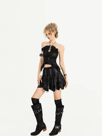 Nico Molly Black Textured Tie Dye Gothic Halter Edgy Women&