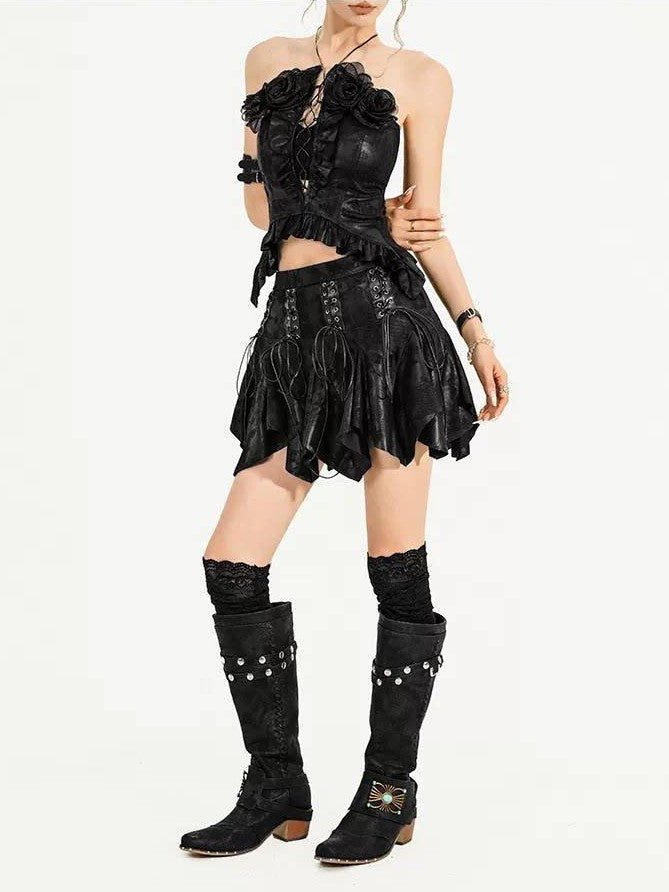 Nico Molly Black Textured Tie Dye Gothic Halter Edgy Women&