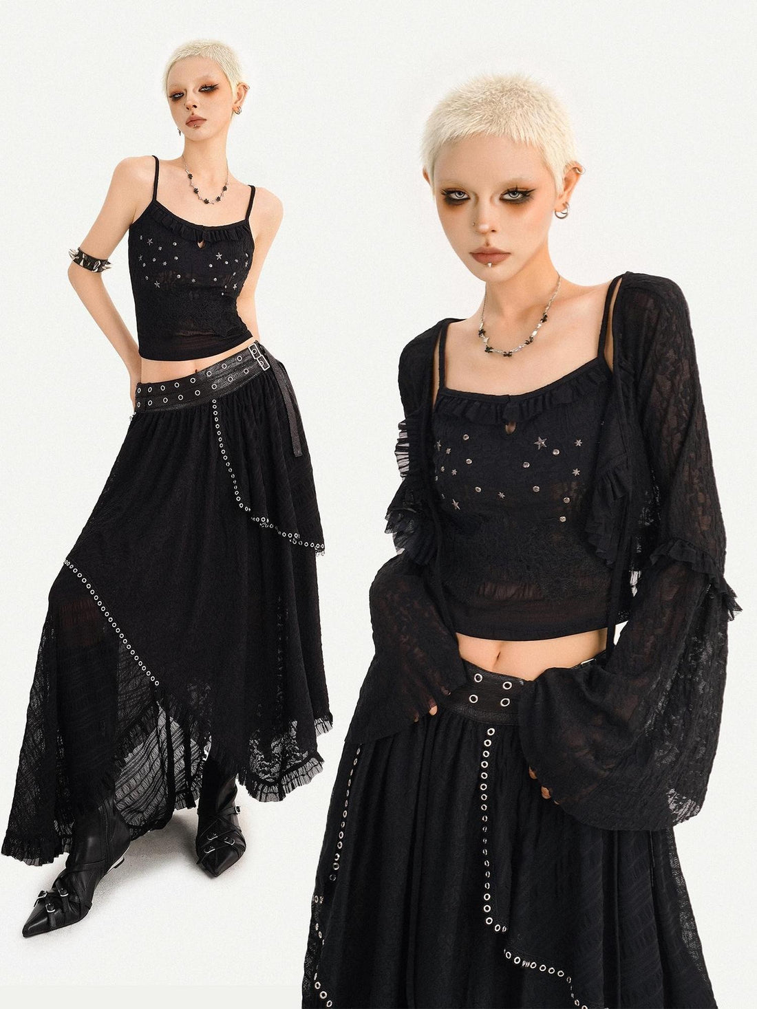 Nico Molly Black Vintage Street Slim Tie Front Cropped Long Sleeve Women&