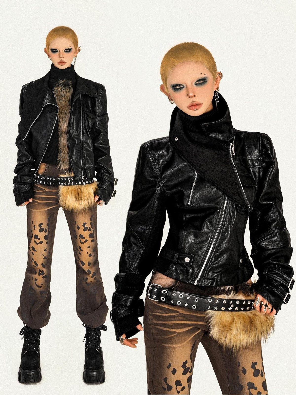 Nico Molly Black Zipper Slim Fit Street Cropped Notched Collar Women&