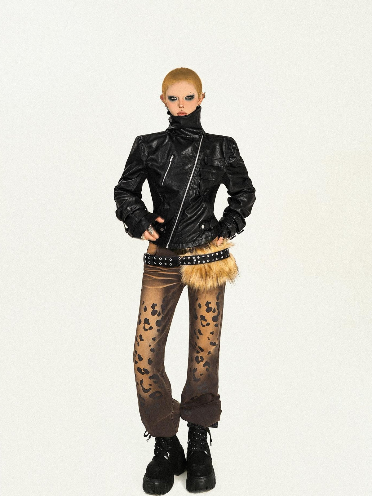 Nico Molly Black Zipper Slim Fit Street Cropped Notched Collar Women&