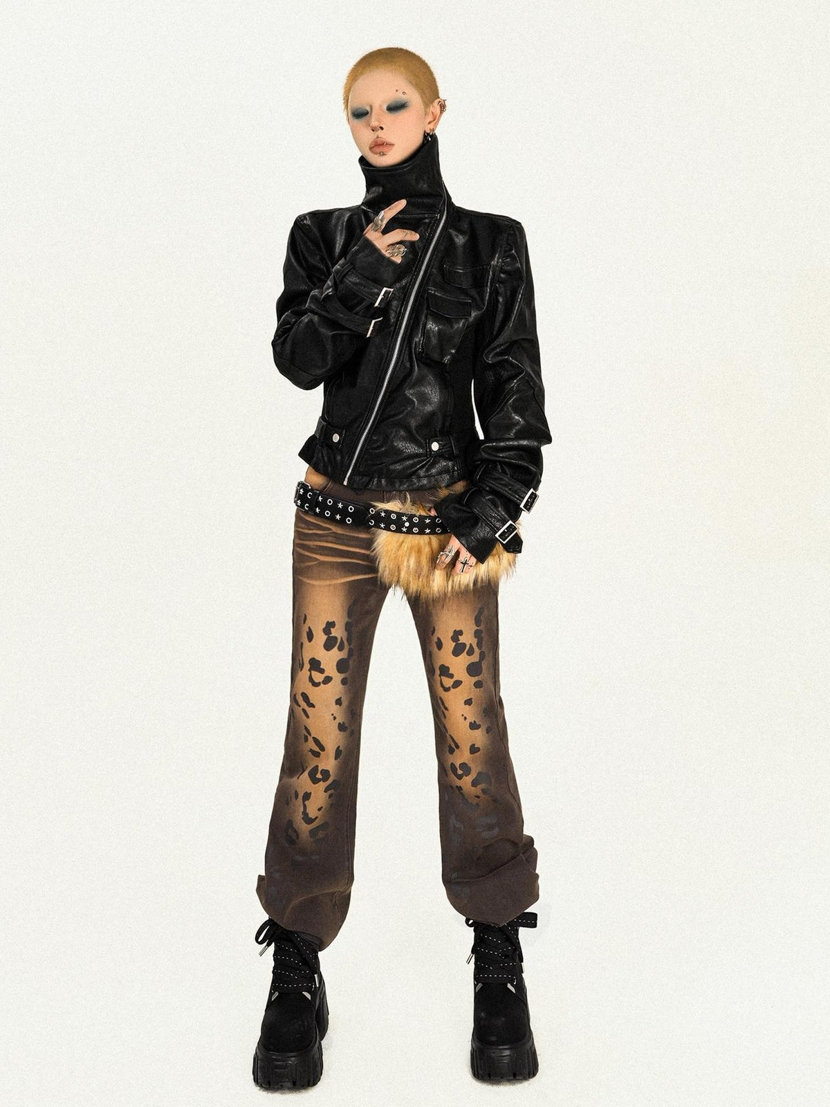 Nico Molly Black Zipper Slim Fit Street Cropped Notched Collar Women&