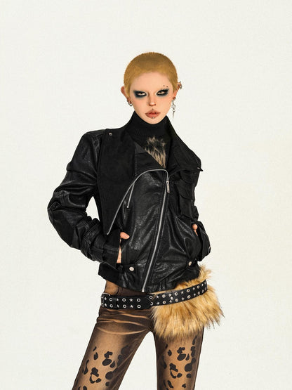 Nico Molly Black Zipper Slim Fit Street Cropped Notched Collar Women&