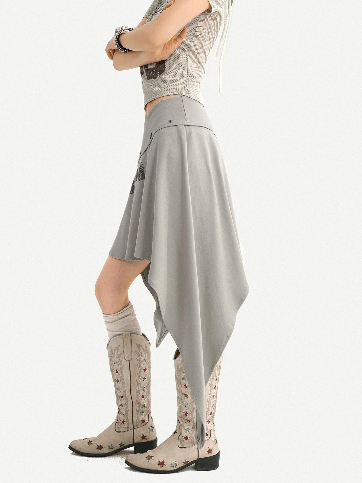 Nico Molly Blue Asymmetrical Hem Vintage Slim Side Zipper Women&