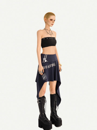 Nico Molly Blue Asymmetrical Hem Vintage Slim Side Zipper Women&