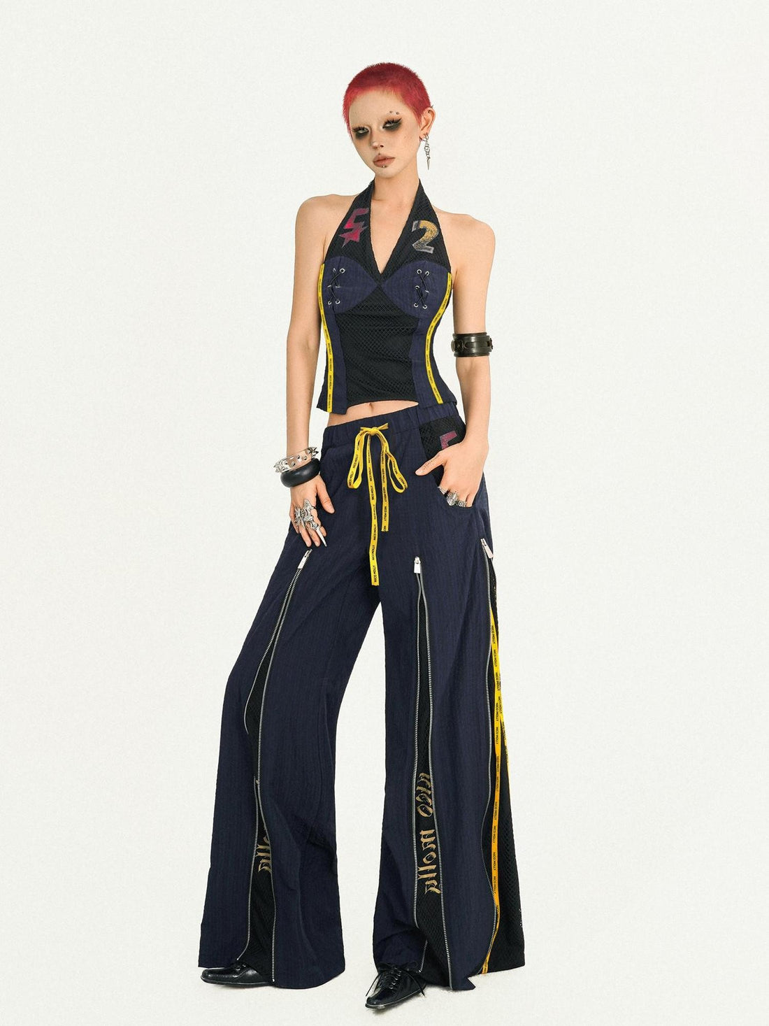 Nico Molly Blue Jersey Vest Straight Leg Two Piece Retro Hot Girl Women&