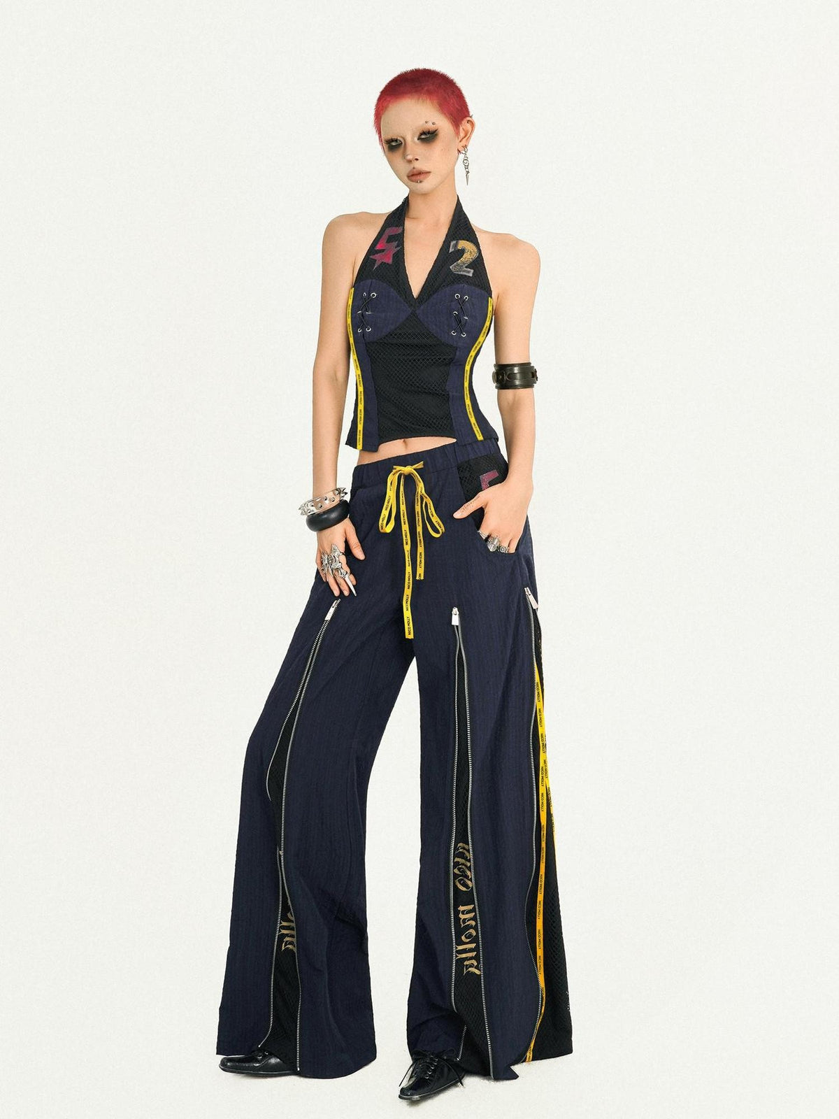 Nico Molly Blue Jersey Vest Straight Leg Two Piece Retro Hot Girl Women&
