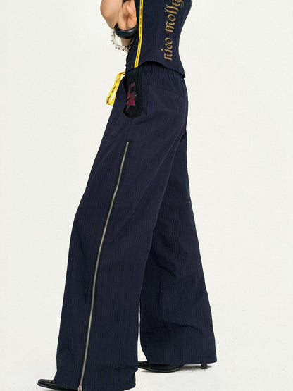 Nico Molly Blue Jersey Vest Straight Leg Two Piece Retro Hot Girl Women&