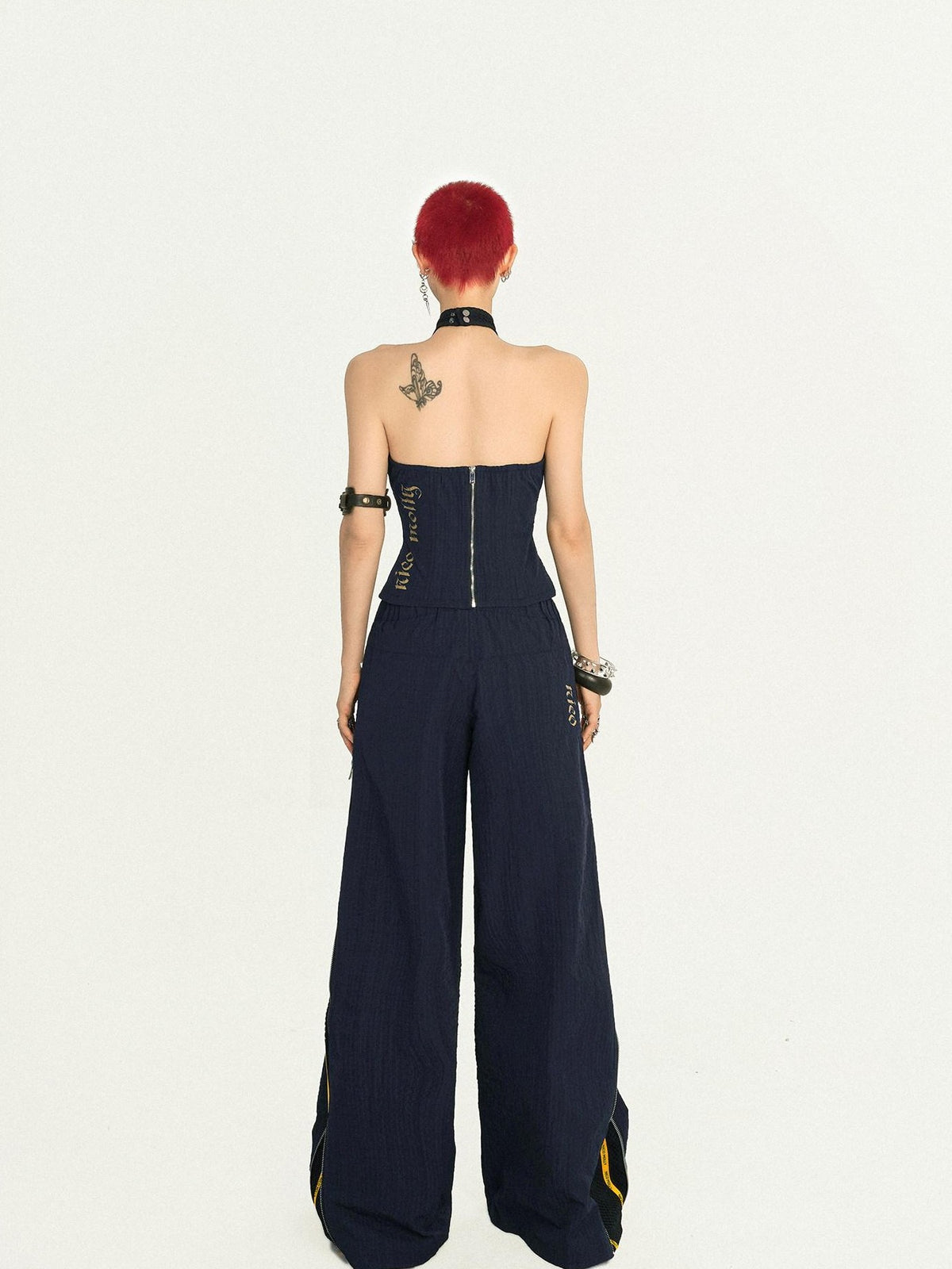 Nico Molly Blue Jersey Vest Straight Leg Two Piece Retro Hot Girl Women&