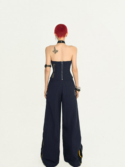 Nico Molly Blue Jersey Vest Straight Leg Two Piece Retro Hot Girl Women&