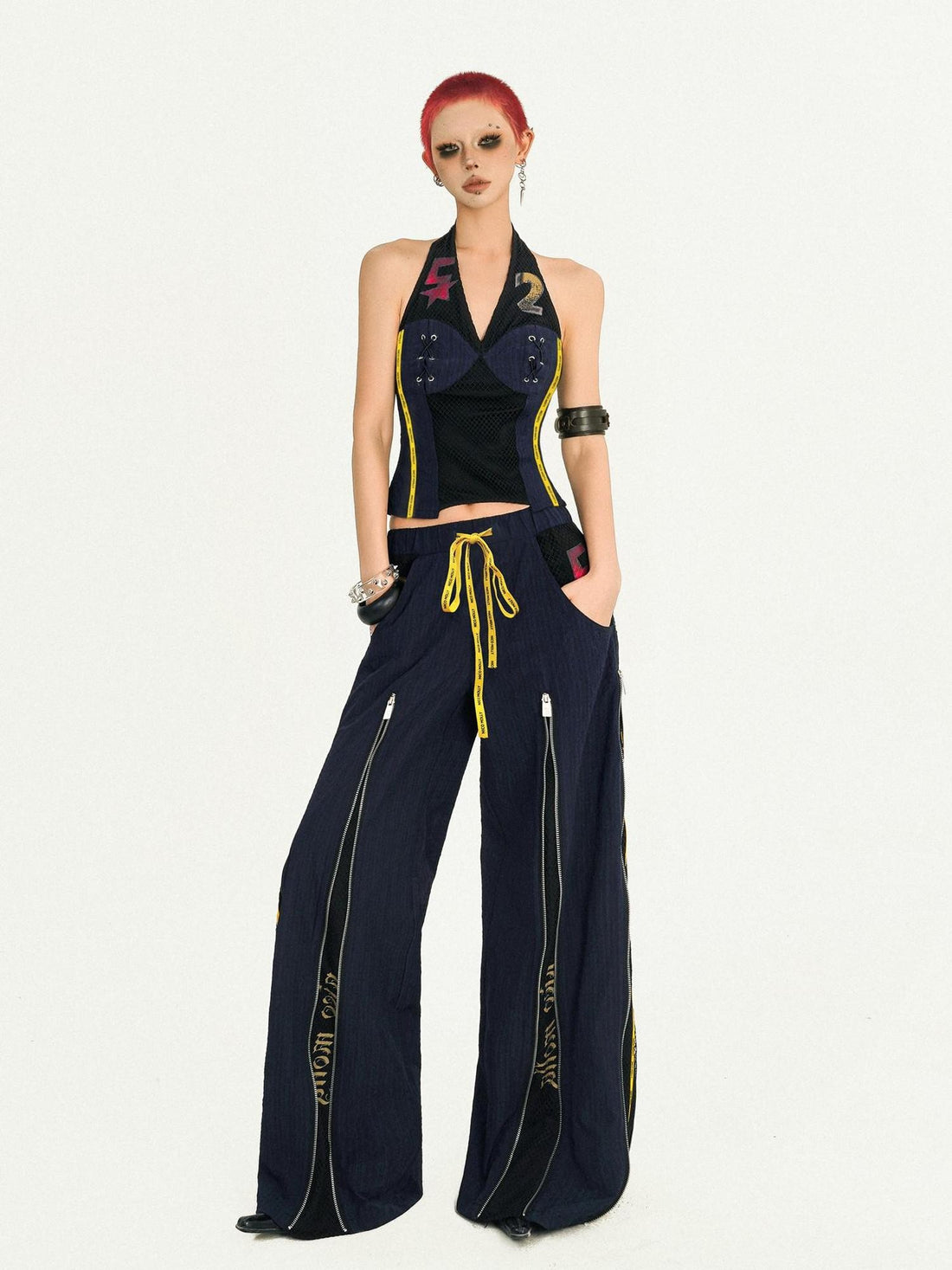 Nico Molly Blue Jersey Vest Straight Leg Two Piece Retro Hot Girl Women&
