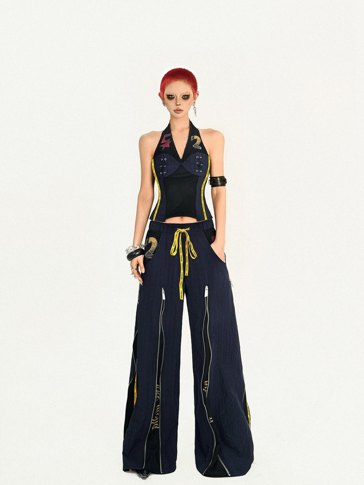 Nico Molly Blue Jersey Vest Straight Leg Two Piece Retro Hot Girl Women&
