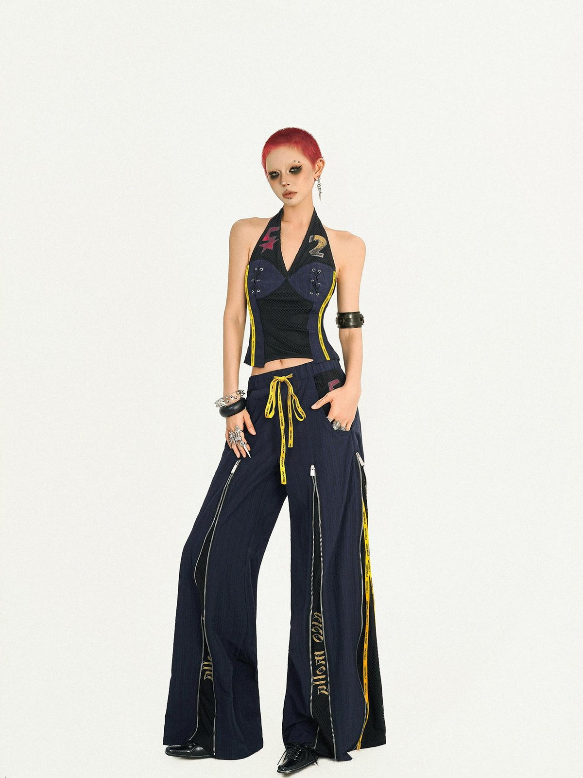Nico Molly Blue Jersey Vest Straight Leg Two Piece Retro Hot Girl Women&