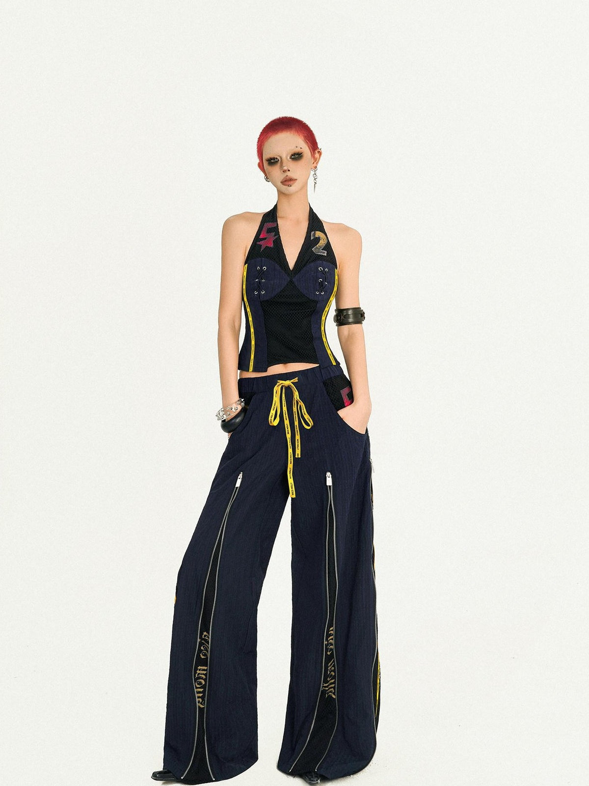 Nico Molly Blue Jersey Vest Straight Leg Two Piece Retro Hot Girl Women&