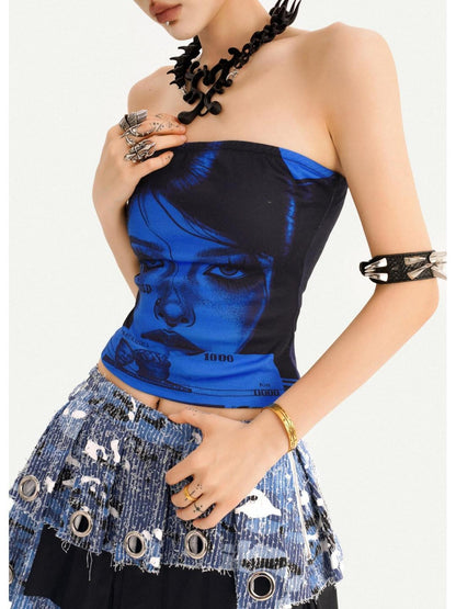 Nico Molly Blue Printed Slim Fit Cropped Punk Slimming Women&
