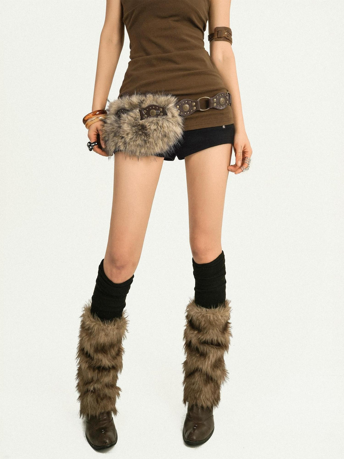Nico Molly Brown Studded Fur Trim Vintage Y2k Women&