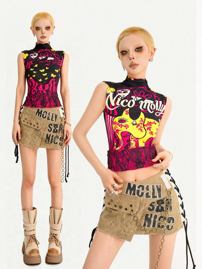 Nico Molly Butterfly Print Reversible Stand Collar Slim Fit Women&