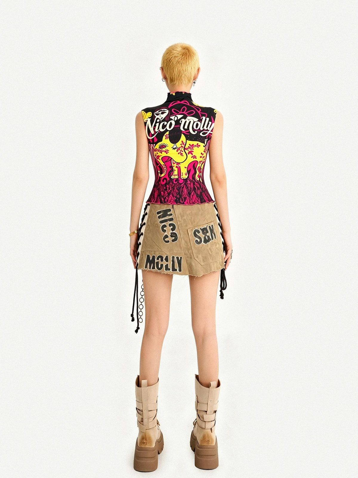 Nico Molly Butterfly Print Reversible Stand Collar Slim Fit Women&