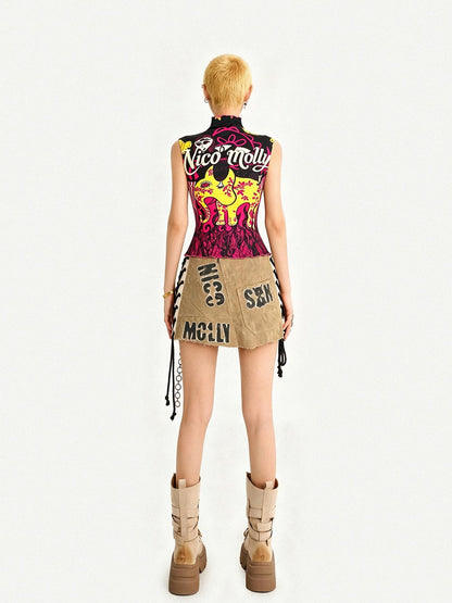 Nico Molly Butterfly Print Reversible Stand Collar Slim Fit Women&
