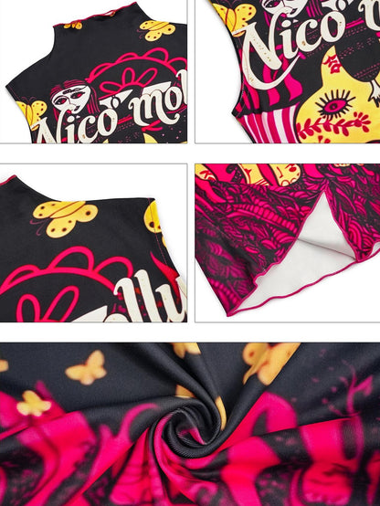 Nico Molly Butterfly Print Reversible Stand Collar Slim Fit Women&