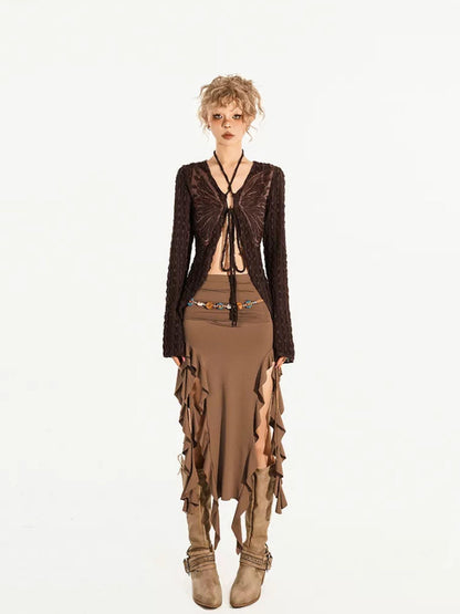 Nico Molly Butterfly Tie V-neck Vintage Slim Fit Long Sleeve Women&