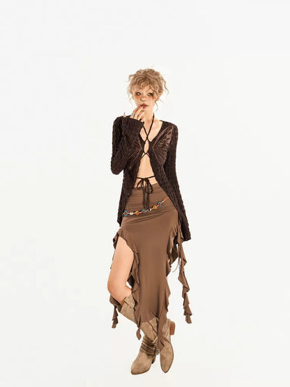 Nico Molly Butterfly Tie V-neck Vintage Slim Fit Long Sleeve Women&