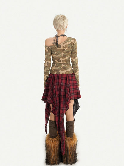Nico Molly Camo Heart Print Punk Slanted Shoulder Women&