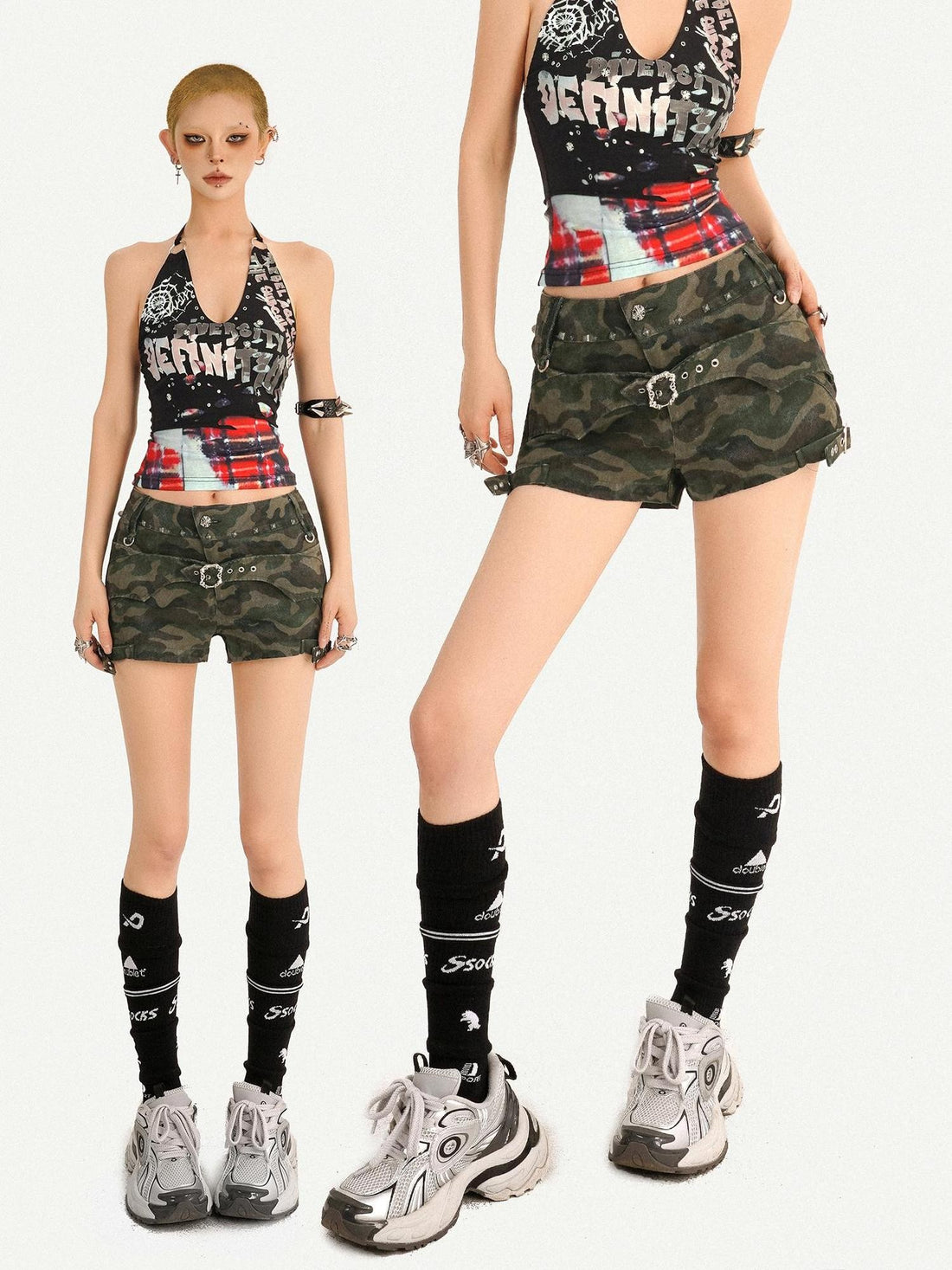 Nico Molly Camo Low Rise Slim Straight Street Style Women&