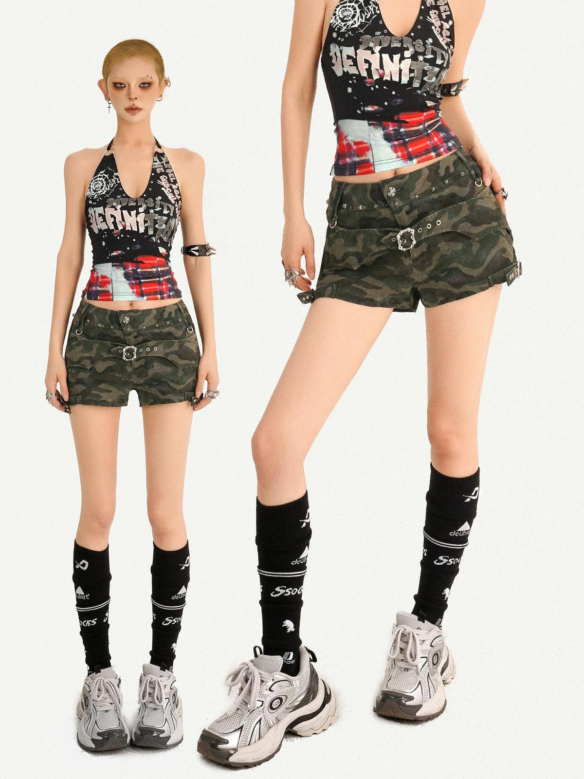 Nico Molly Camo Low Rise Slim Straight Street Style Women&