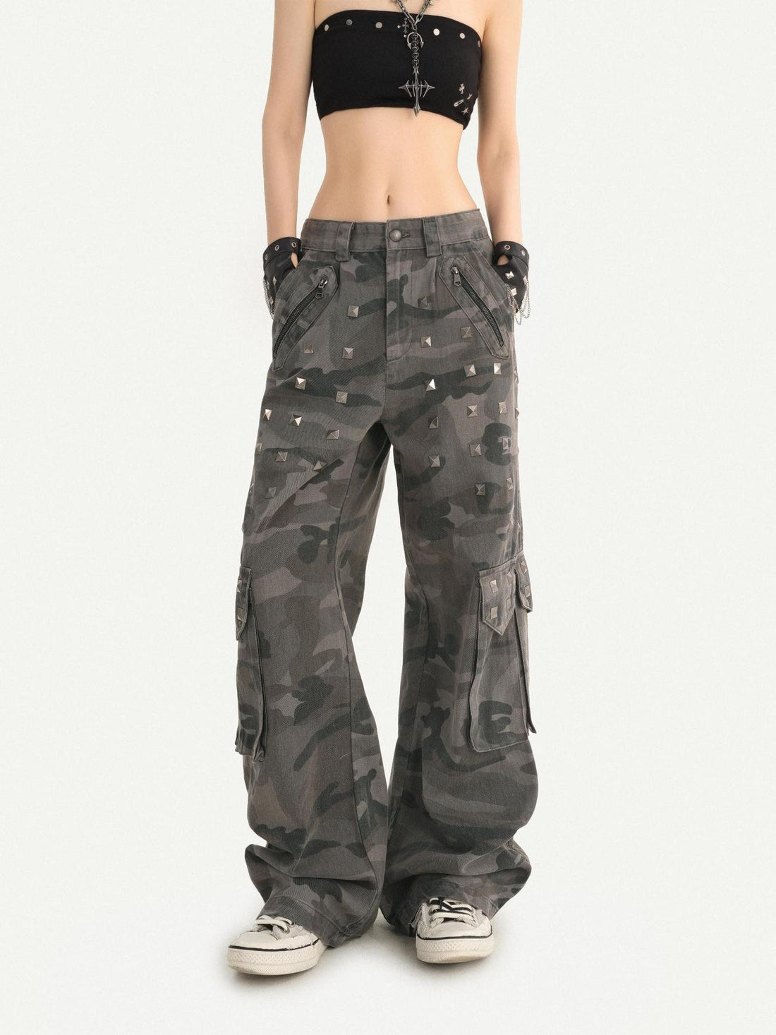 Nico Molly Camouflage Studded Cargo High Waist Women&