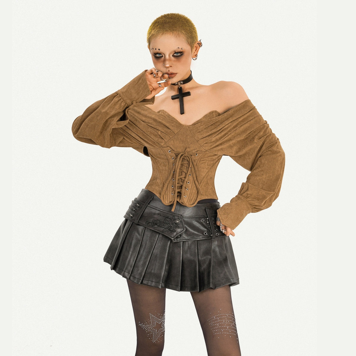 Nico_Molly_Caramel_One_Shoulder_Boned_Bustier_Tie_Women&