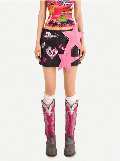 Nico Molly Cartoon Letter Print Raglan Short Sleeve Streetwear Women&