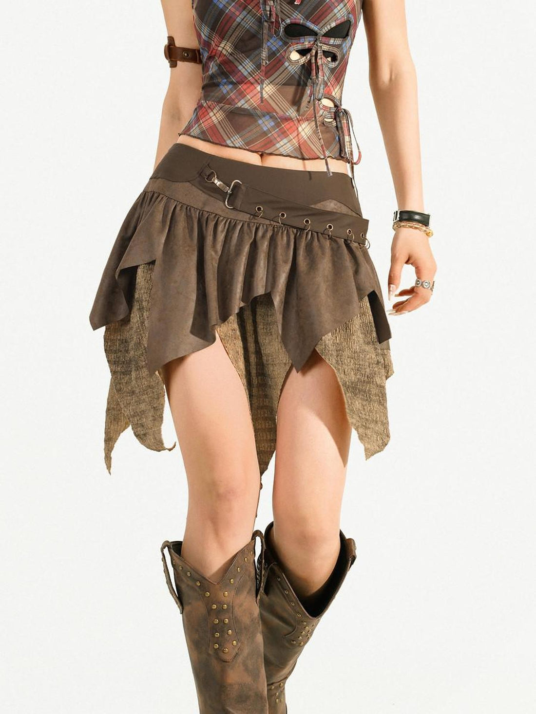 Nico Molly Coffee Asymmetrical Fringe Solid Vintage Women&