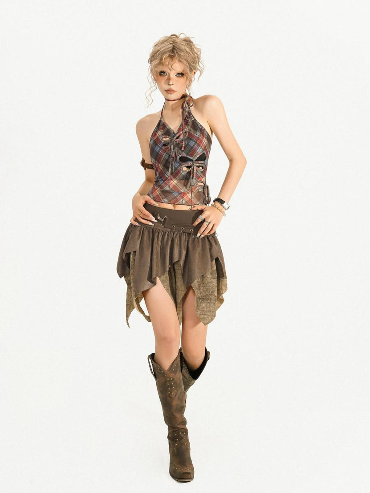 Nico Molly Coffee Asymmetrical Fringe Solid Vintage Women&