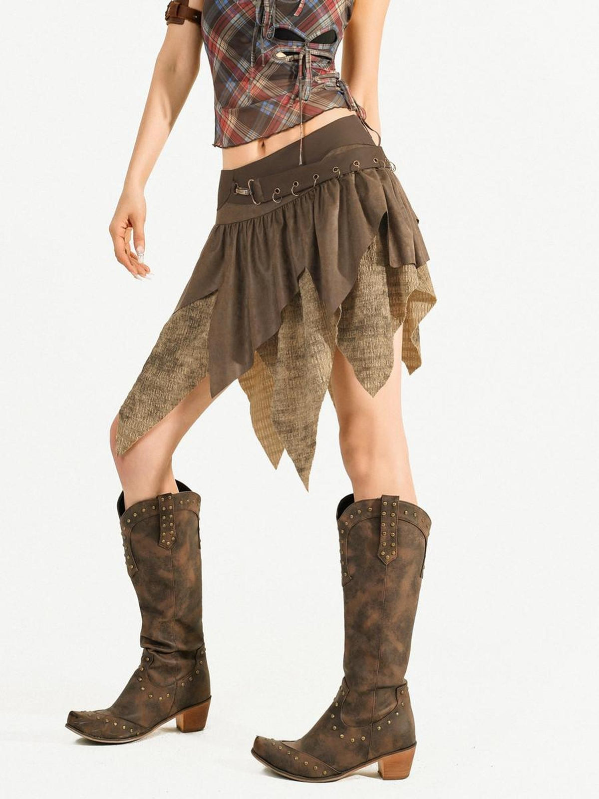 Nico Molly Coffee Asymmetrical Fringe Solid Vintage Women&