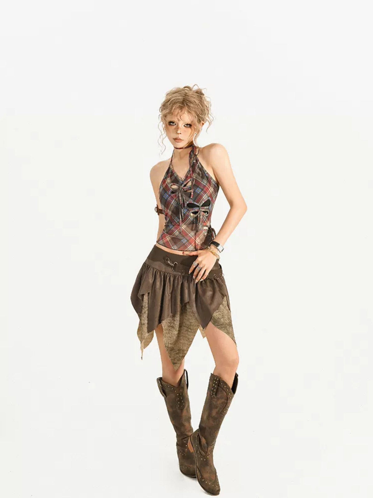 Nico Molly Coffee Asymmetrical Fringe Solid Vintage Women&