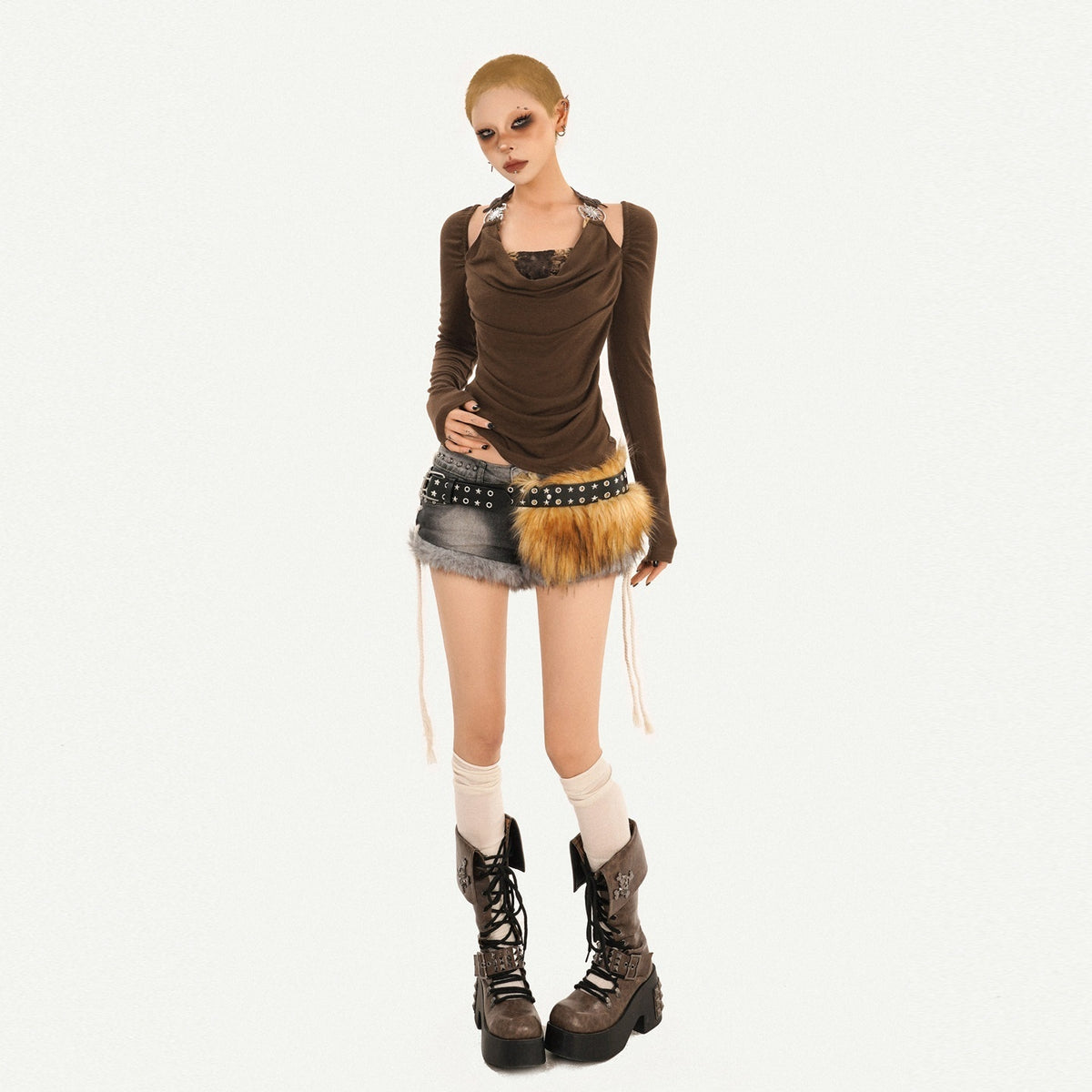 Nico_Molly_Coffee_Halter_Mock_Layered_Backless_Women&