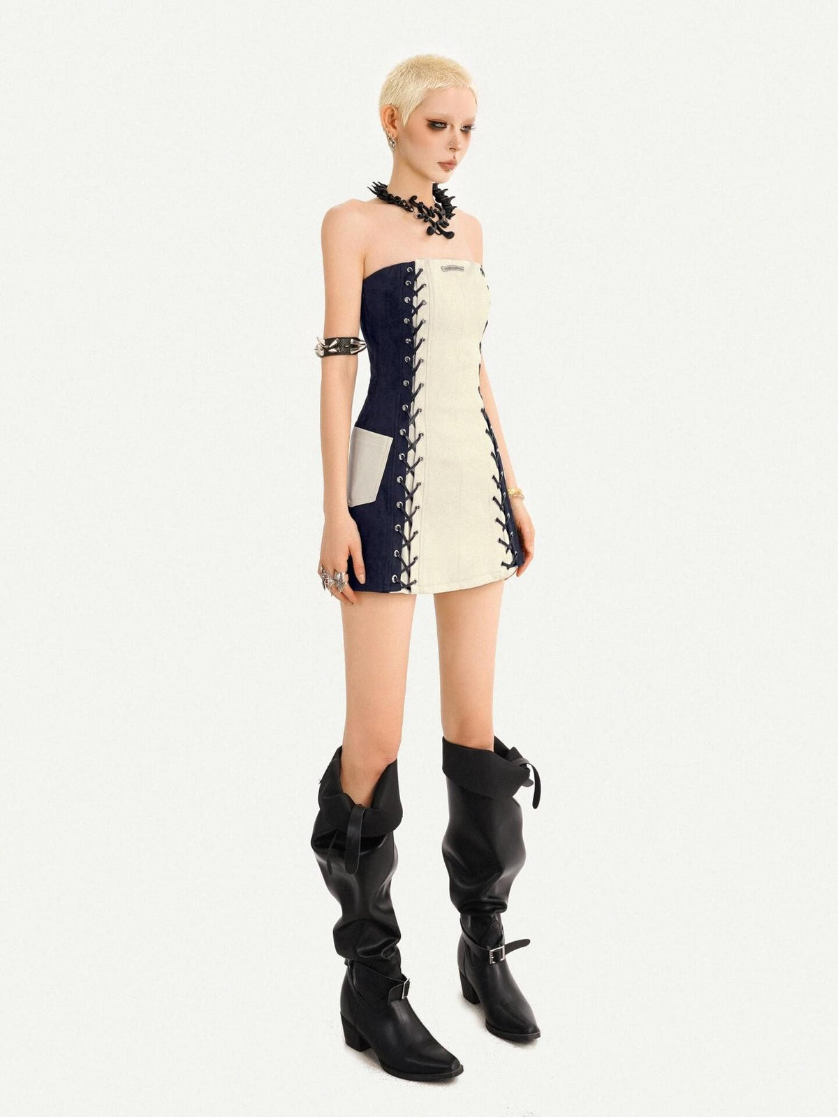 Nico Molly Colorblock Lace Up Slim Fit Bodycon Women&