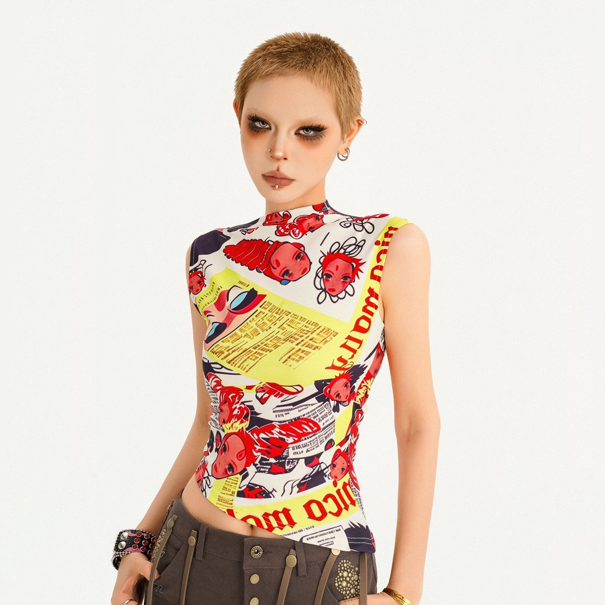 Nico_Molly_Comic_Letter_Fruit_Print_Slim_Convertible_A_Line_Narrow_Strap_Women&