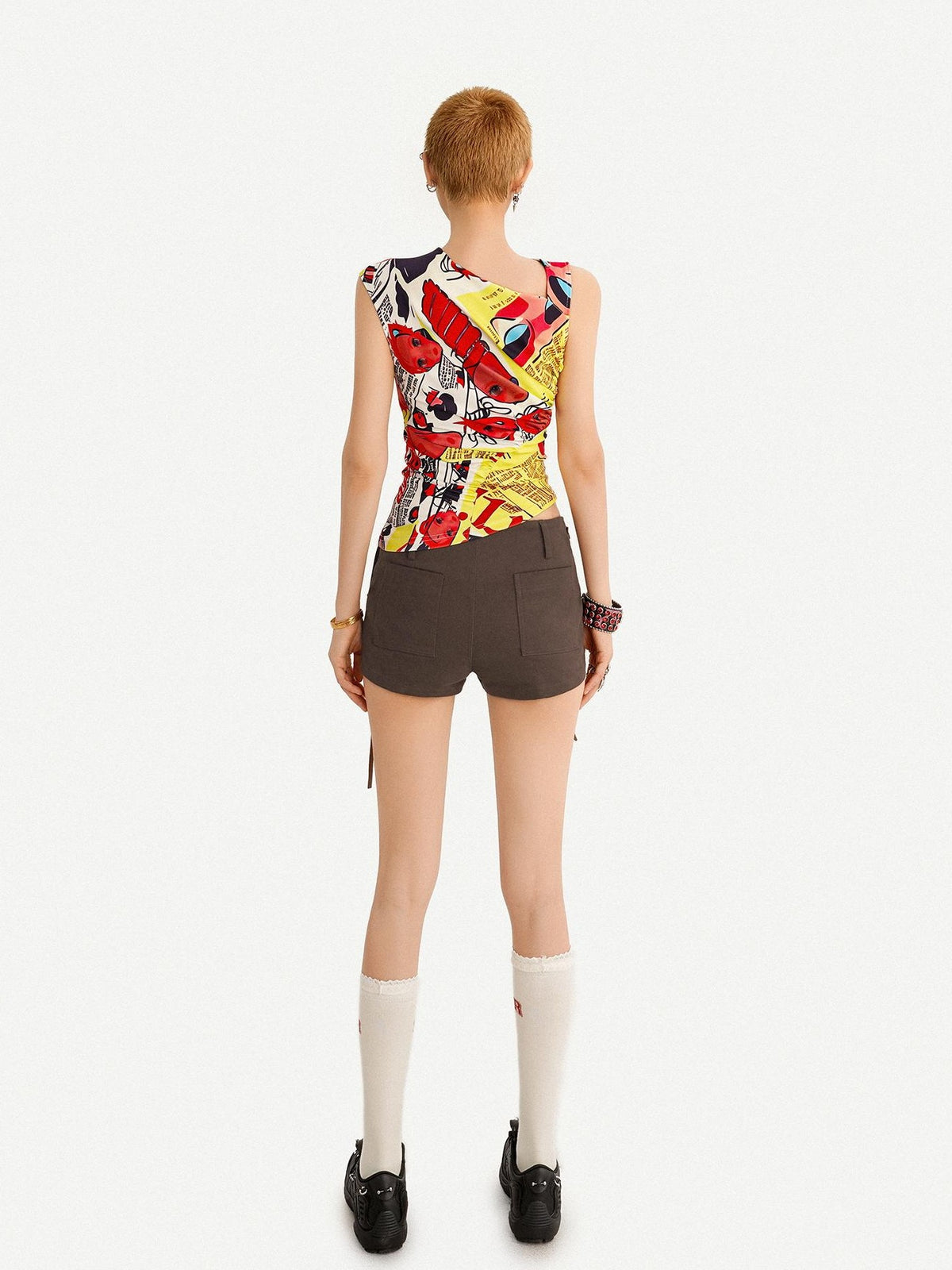 Nico Molly Comic Letter Fruit Print Slim Convertible A Line Narrow Strap Women&