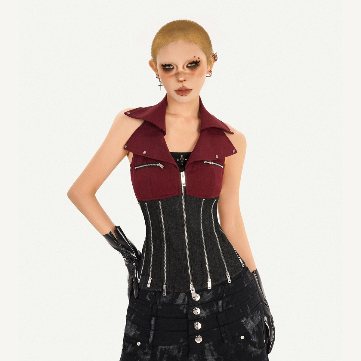 Nico_Molly_Contrast_Zipper_Chain_Punk_Halter_Collar_Women&