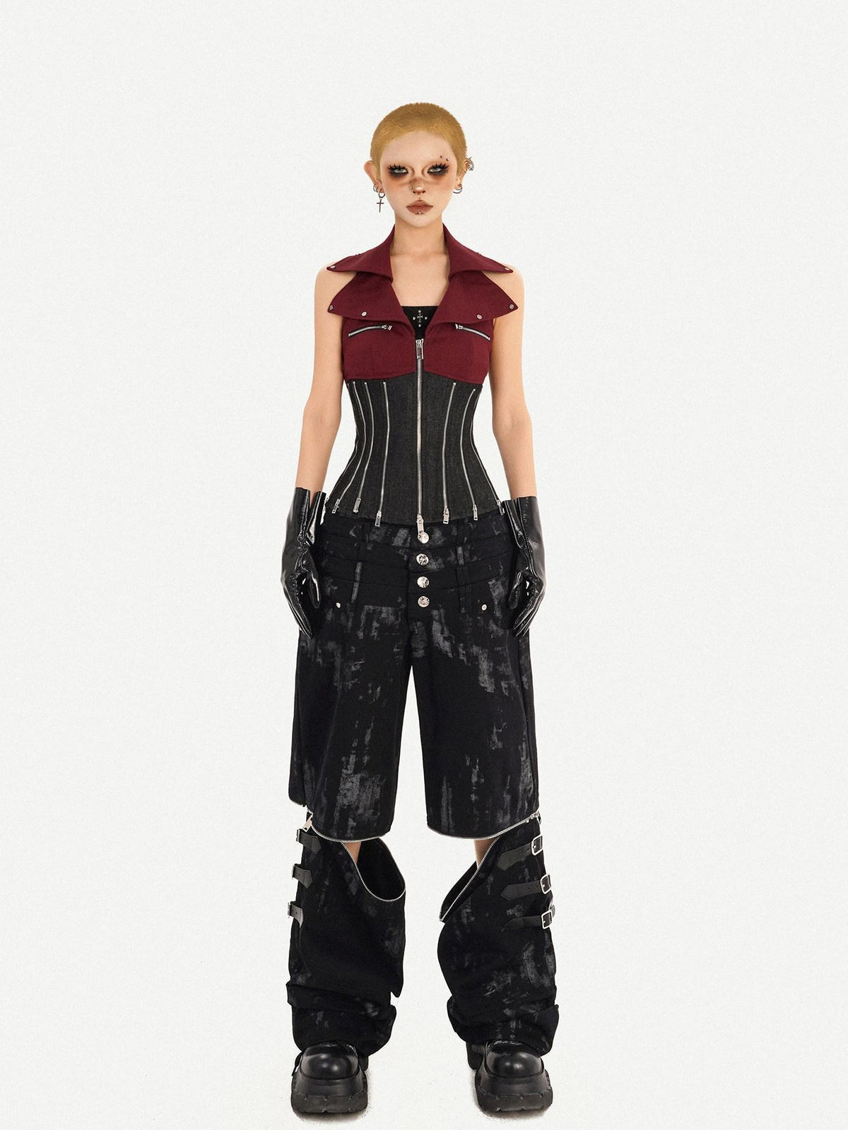 Nico Molly Contrast Zipper Chain Punk Halter Collar Women&