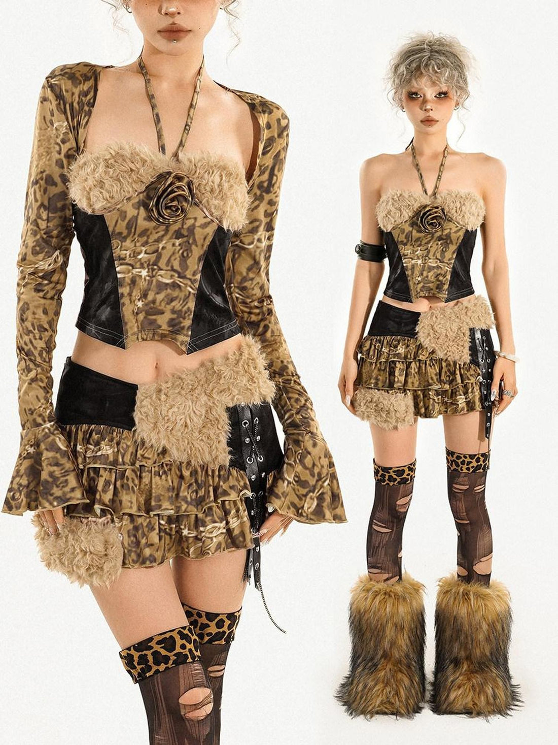 Nico Molly Cropped Leopard Print Slim Fit Long Sleeve Street Women&