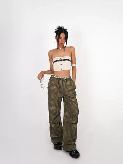 Nico Molly Cropped Vintage Workwear Wrap Chest Backless Slim Fit Women&