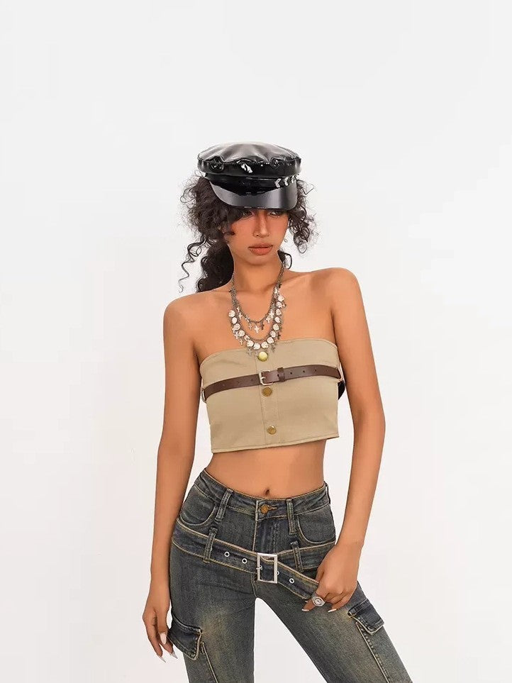 Nico Molly Cropped Vintage Workwear Wrap Chest Backless Slim Fit Women&