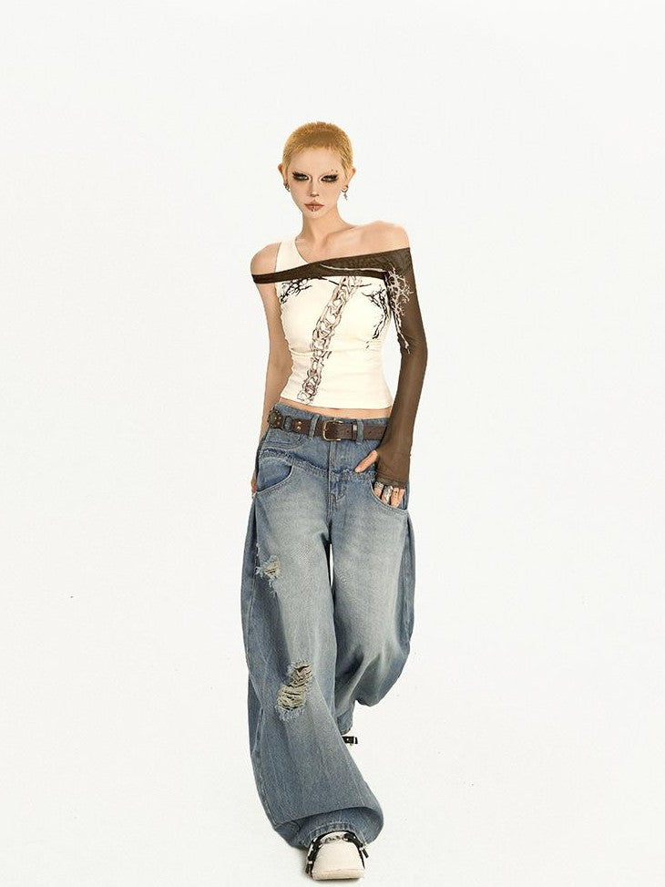 Nico Molly Cross Print Asymmetric Shoulder Splice Women&