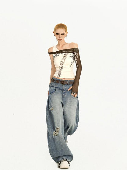Nico Molly Cross Print Asymmetric Shoulder Splice Women&