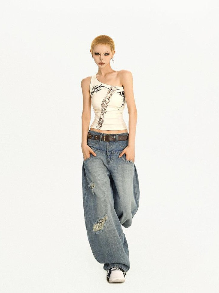 Nico Molly Cross Print Asymmetric Shoulder Splice Women&