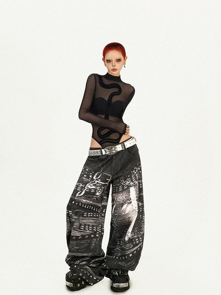 Nico Molly Cyberpunk Black Sheer Fitted Low Waist Padded Women&