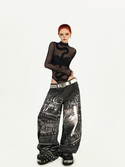 Nico Molly Cyberpunk Black Sheer Fitted Low Waist Padded Women&